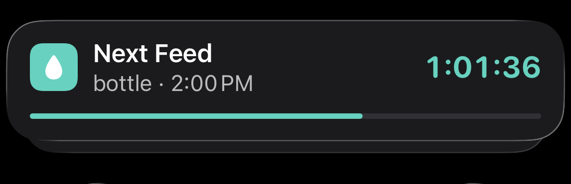 Wrenli Live Activity showing next feed countdown on lock screen