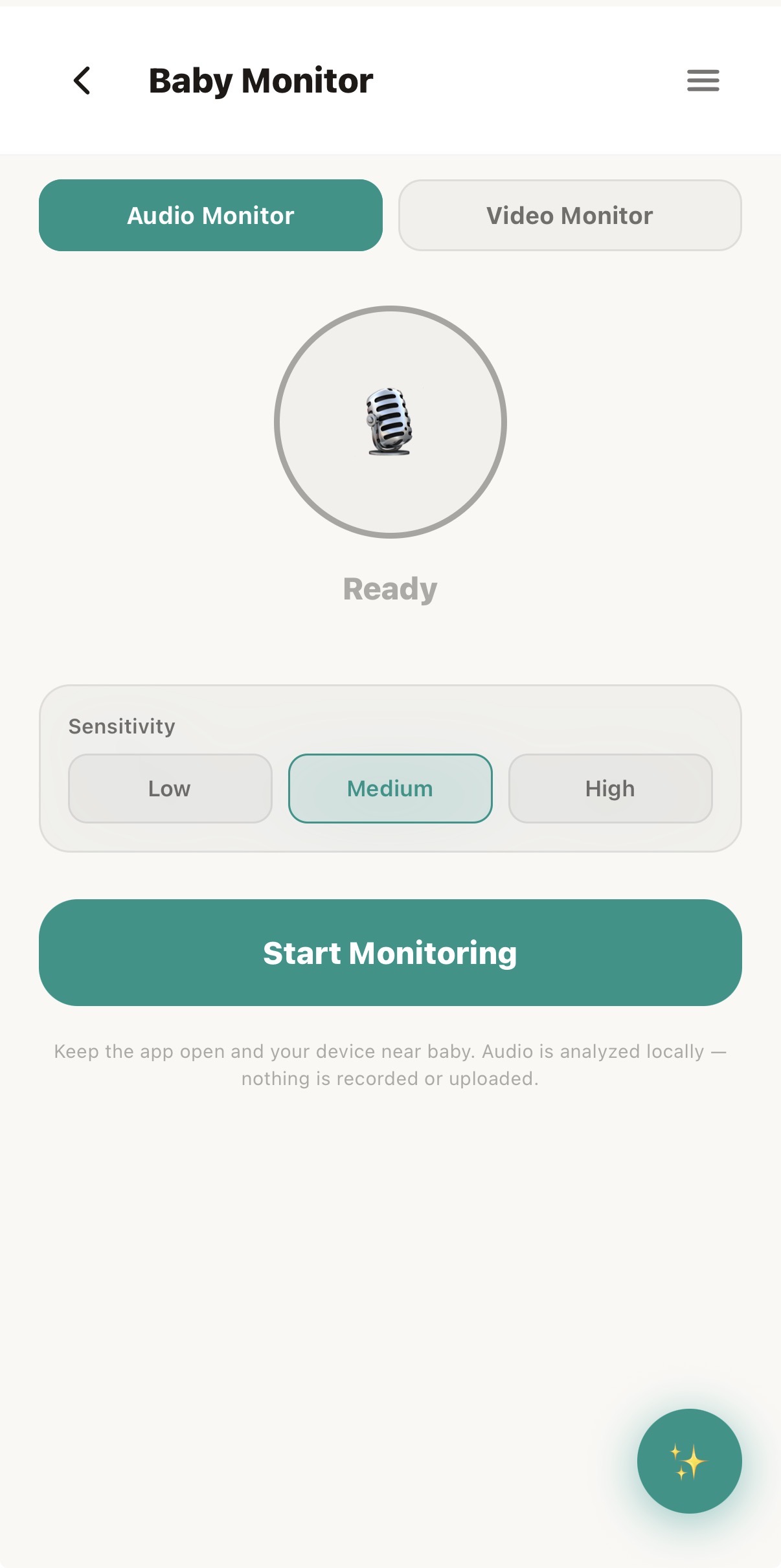 Wrenli baby monitor with audio sensitivity controls