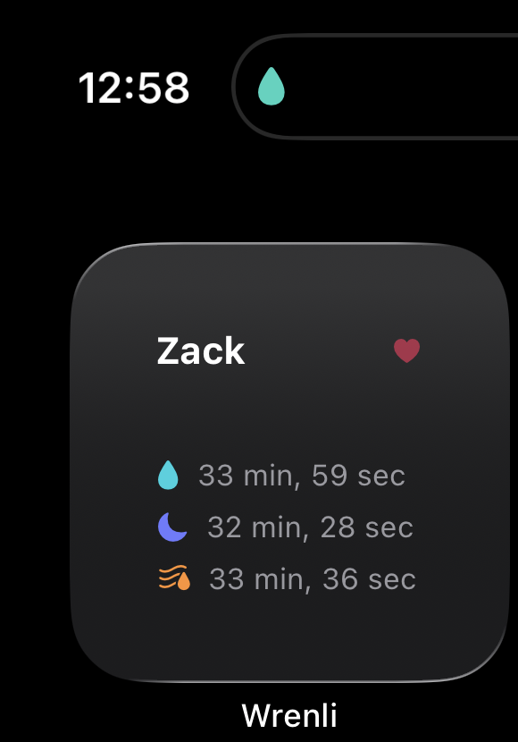 Wrenli home screen widget with feed, sleep, and diaper countdowns